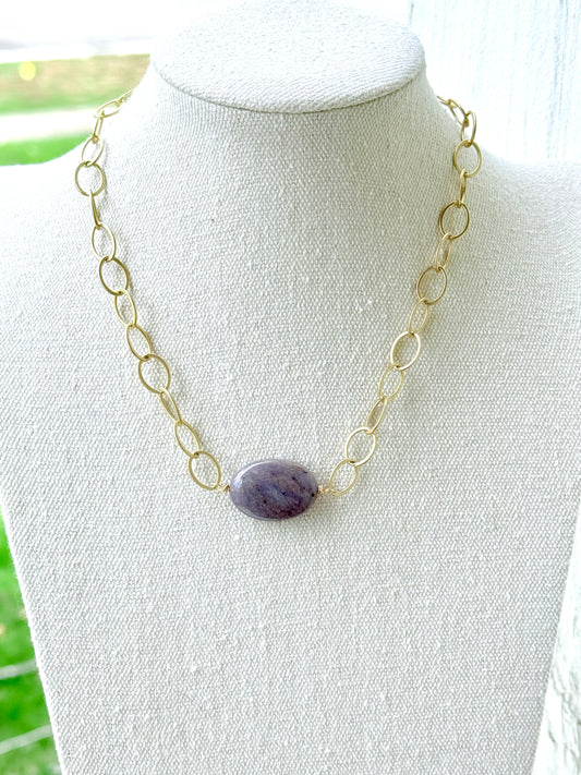 Amethyst Sage Agate + Matte Gold Chunky Necklace