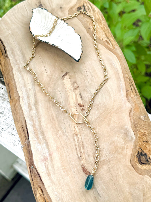 Fluorite + Matte Gold Pull Through Lariat Necklace