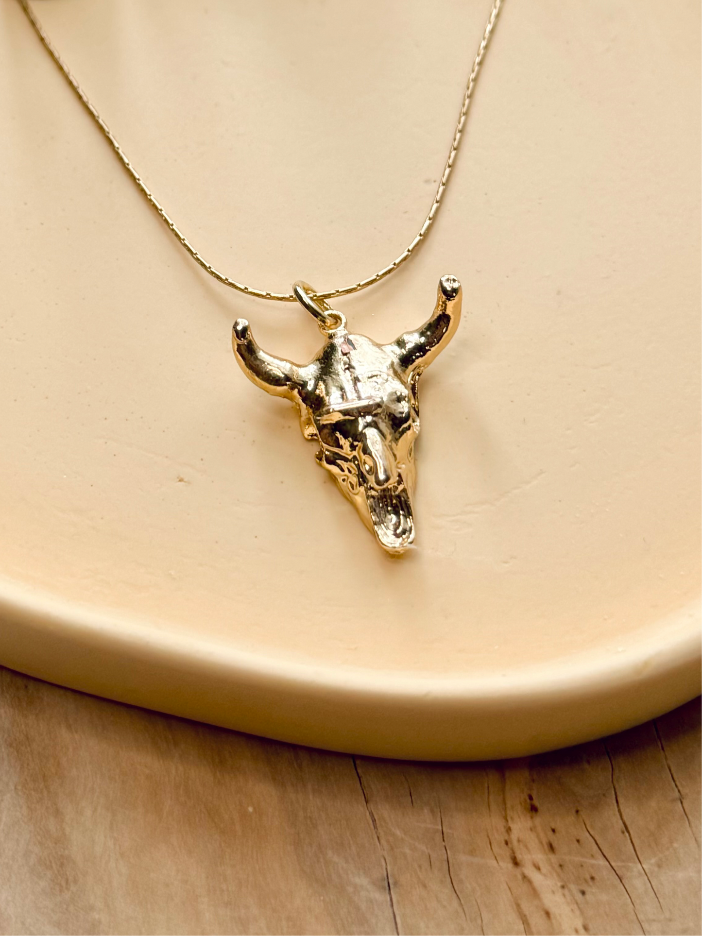 Cow Skull + Gold Necklace