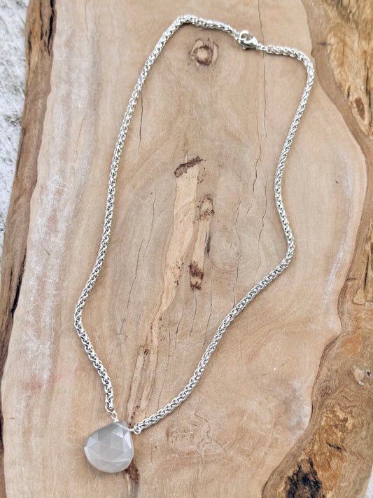 Gray Moonstone + Silver Pendant Necklace