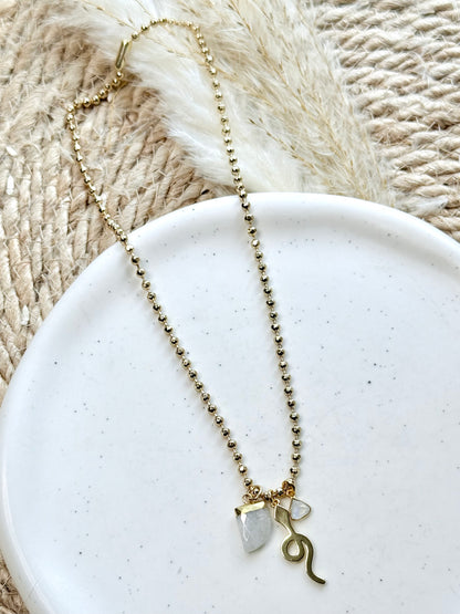 Rainbow Moonstone + Gold Snake Necklace