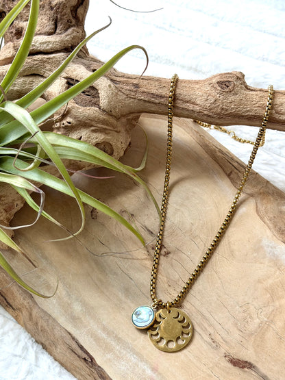 Abalone Shell + Gold Moon Phases Necklace