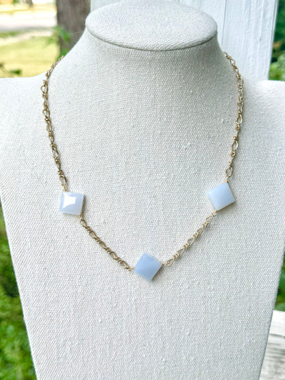 Blue Chalcedony + Matte Gold Trio Necklace