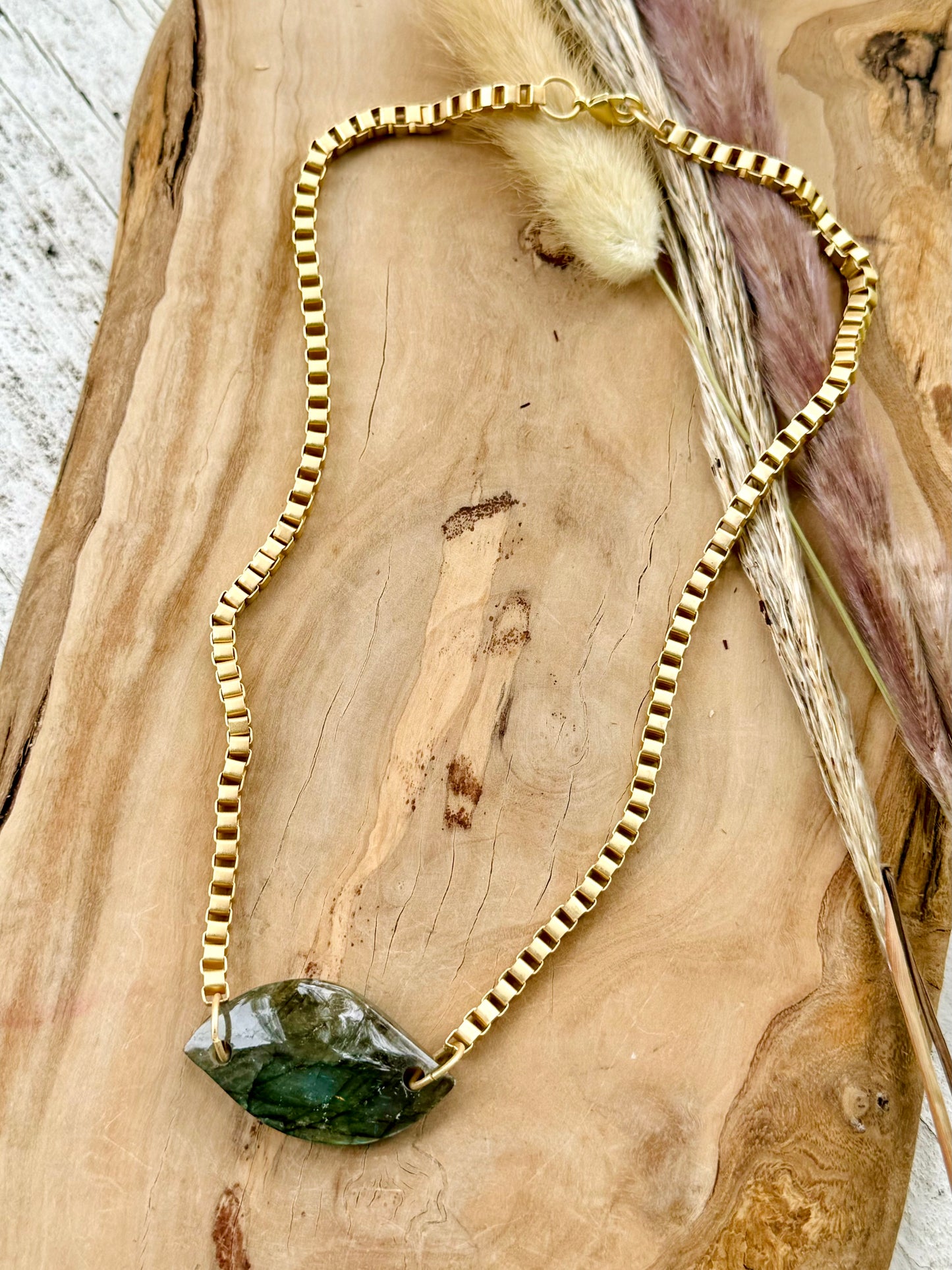 Labradorite + Matte Gold Link Necklace