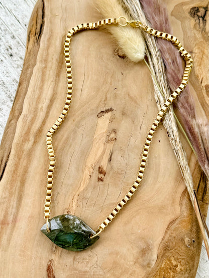 Labradorite + Matte Gold Link Necklace