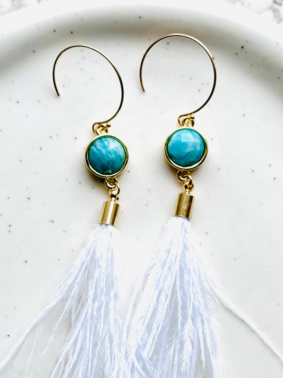 Amazonite + Gold Feather Earrings