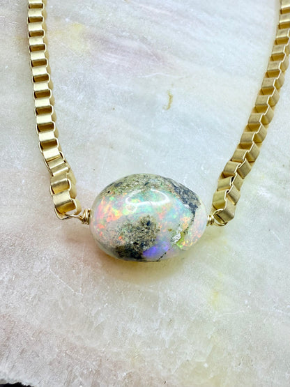 Rustic Ethiopian Opal + Matte Gold  Necklace