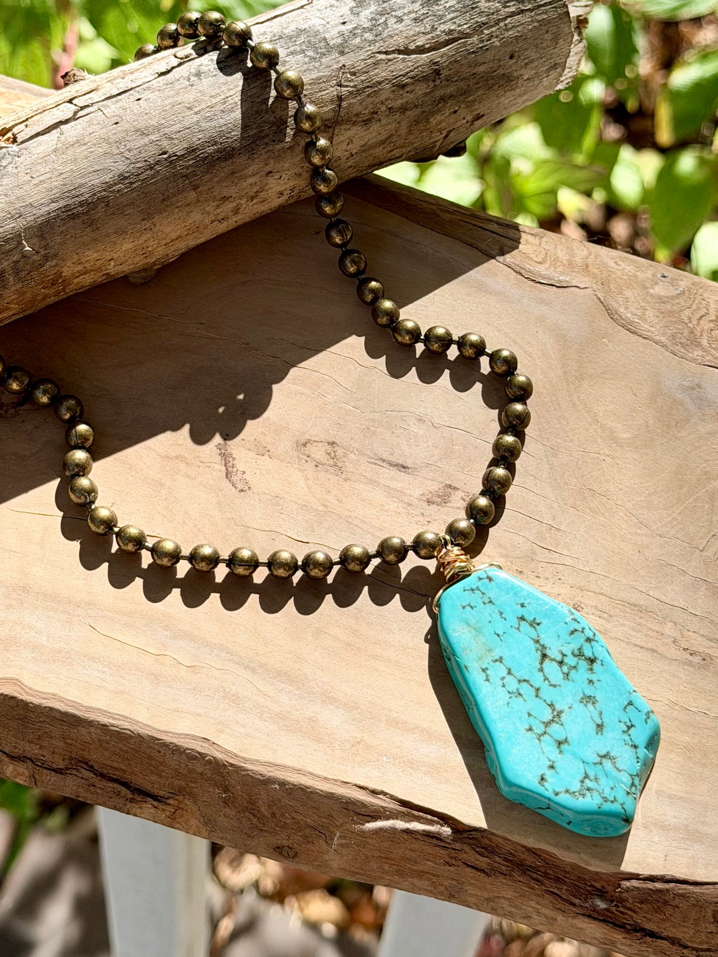 Chunky Turquoise + Antique Brass Necklace