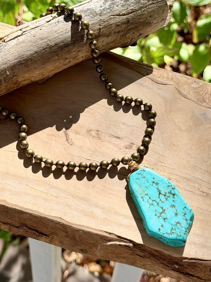 Chunky Turquoise + Antique Brass Necklace