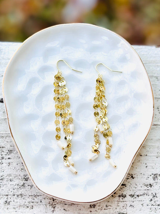 Mother of Pearl + Gold Sequin Waterfall Earrings