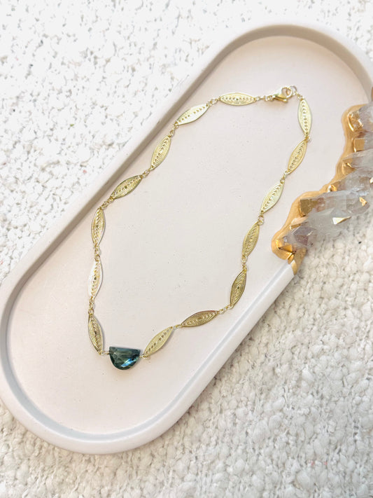 Labradorite + Gold Filigree Necklace