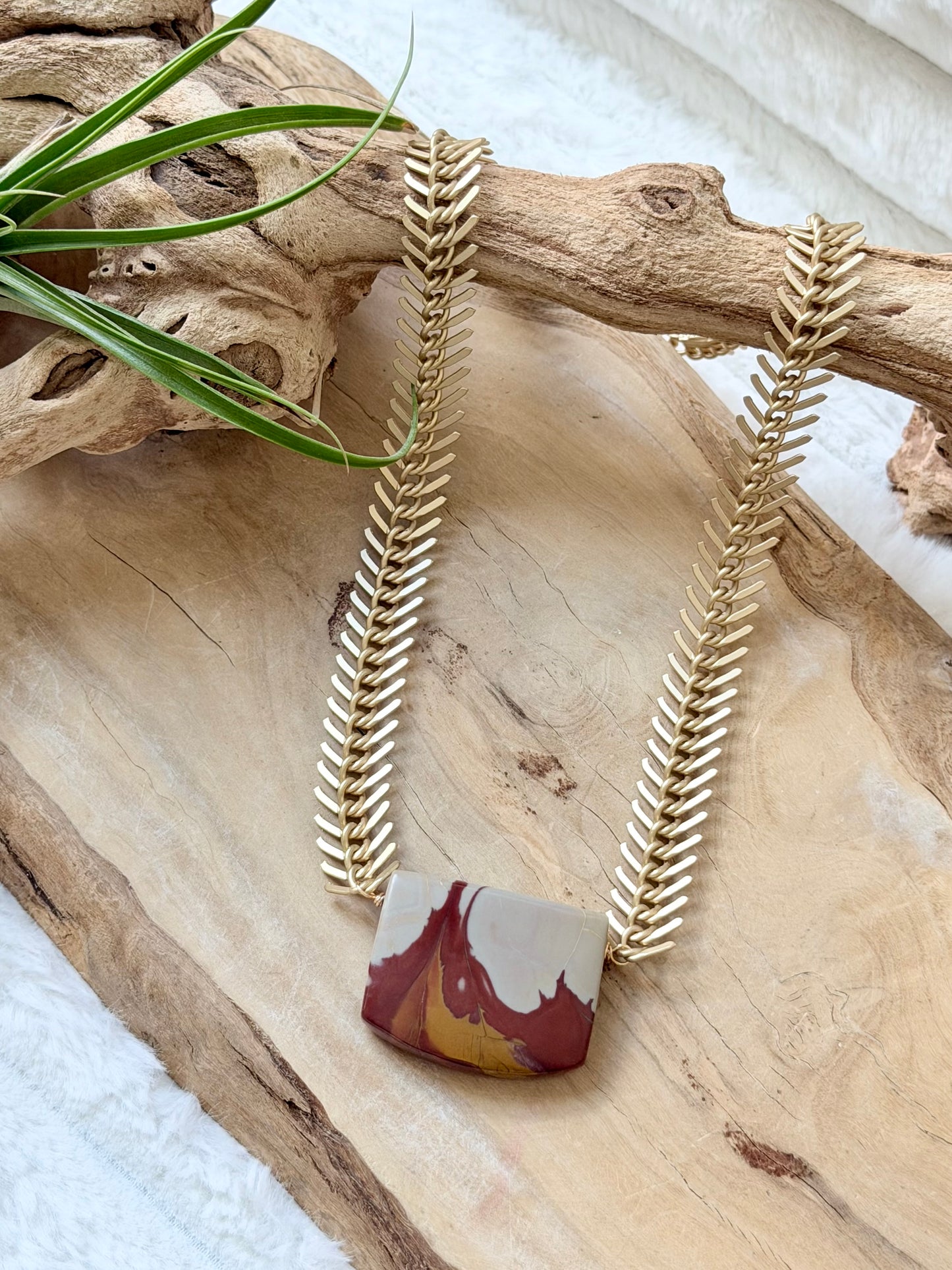 Australian Noreena Jasper + Matte Gold Fishbone Necklace