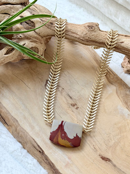 Australian Noreena Jasper + Matte Gold Fishbone Necklace