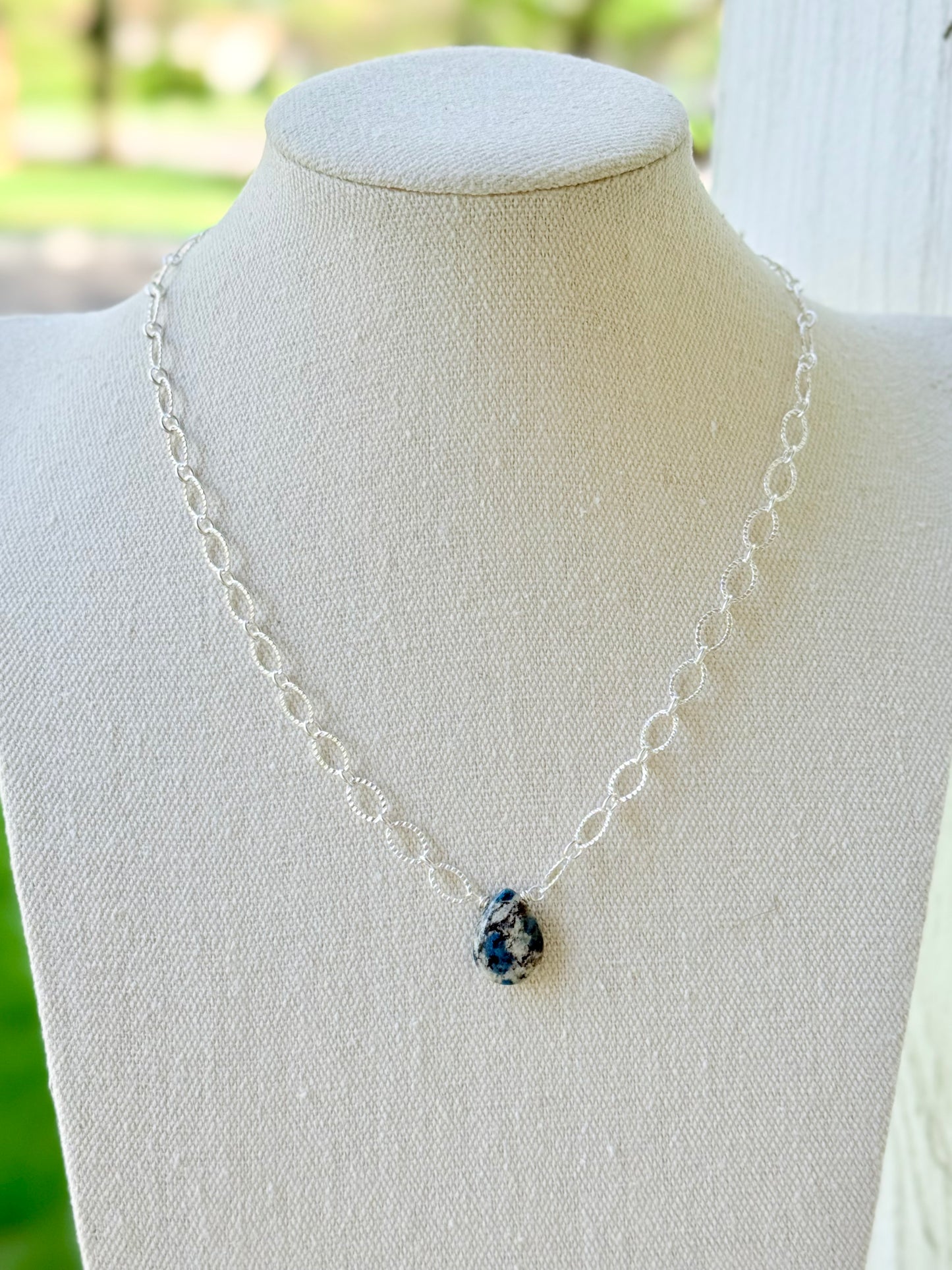 K2 Azurite + Silver Pendant Necklace