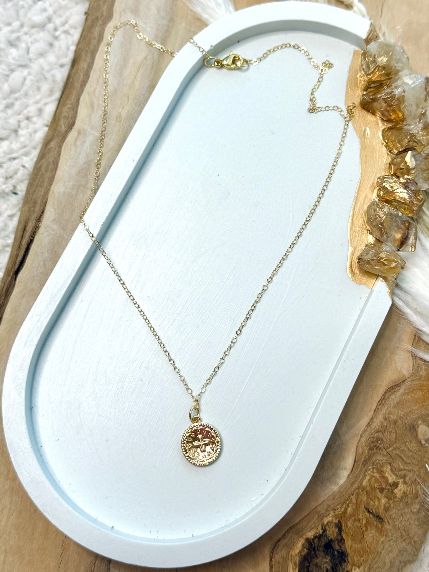 Gold Cross + Coin Necklace