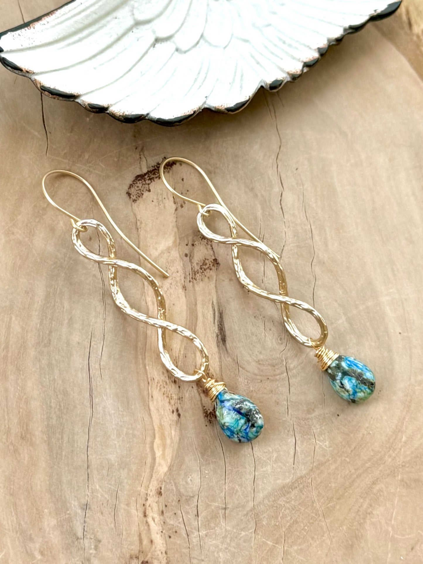 Azurite + Matte Gold Infinity Earrings
