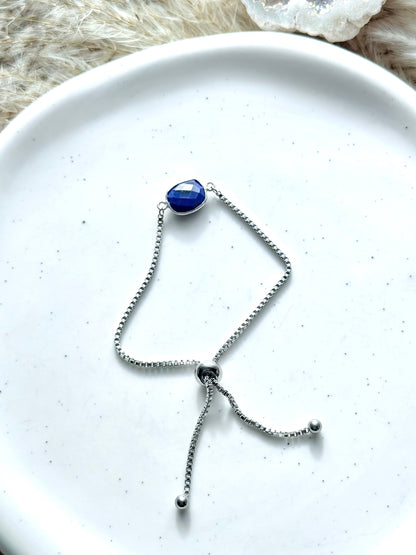 Gemstone Pendant + Silver Slider Chain Bracelet