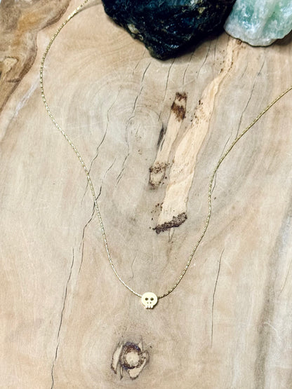 Tiny Matte Gold Skull Necklace