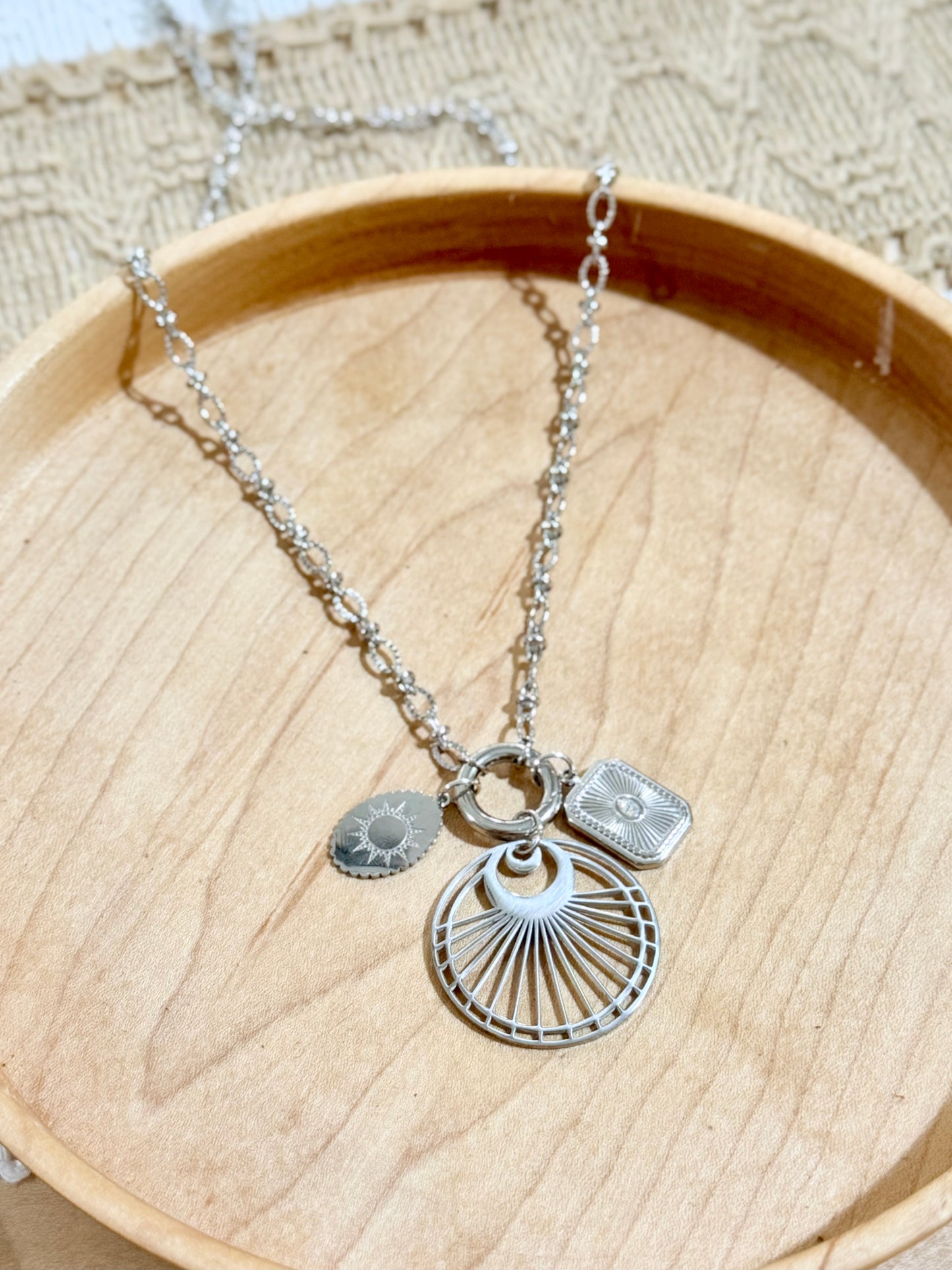 Sun + Silver Carabiner Charm Necklace