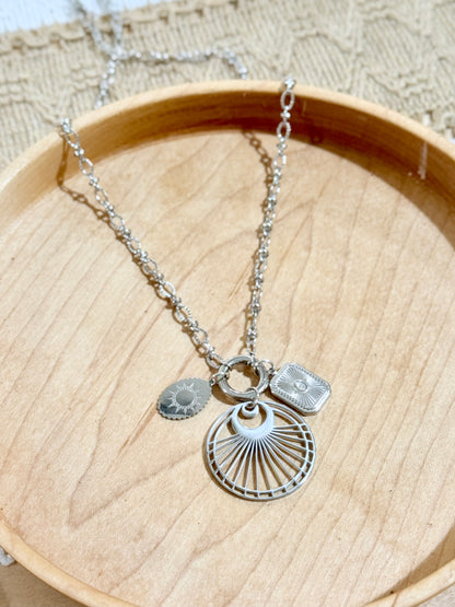 Sun + Silver Carabiner Charm Necklace