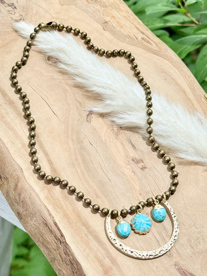 Turquoise + Mixed Metal Horseshoe Necklace