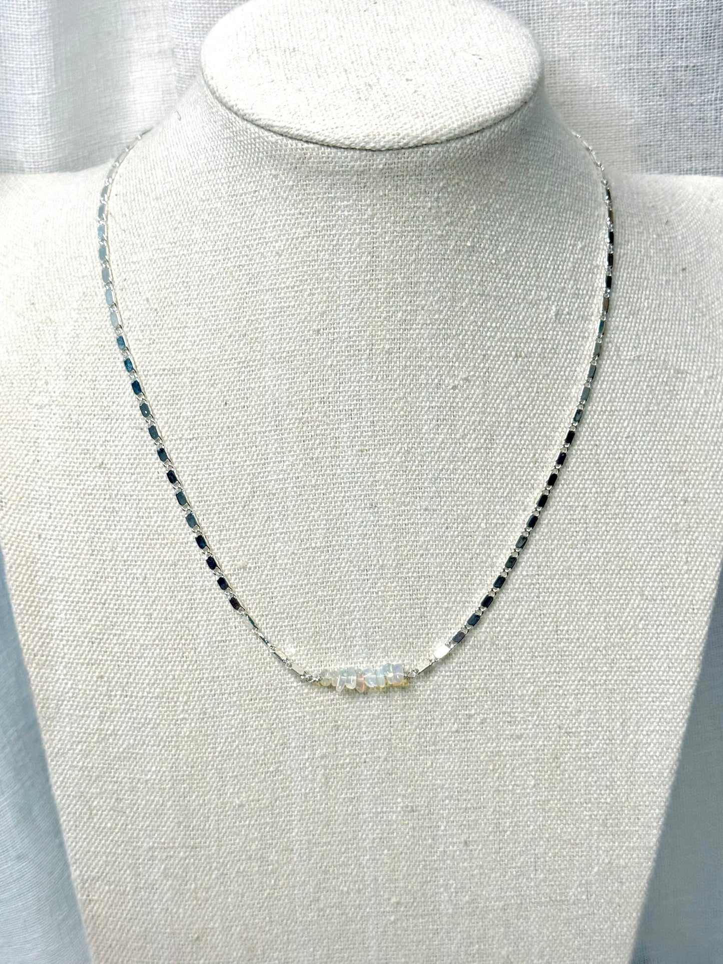 Ethiopian Opal + Silver Mini Bar Necklace