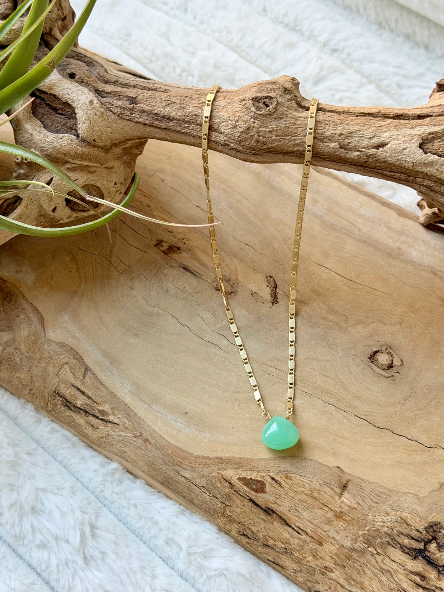 Chrysoprase + Matte Gold Necklace