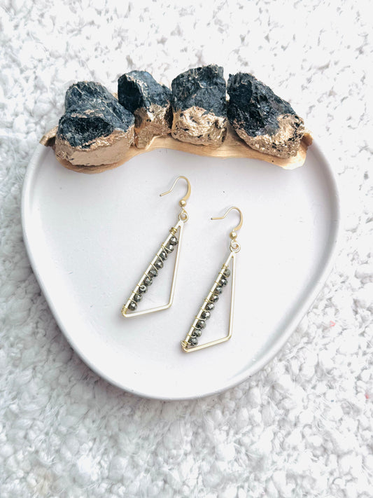 Pyrite + Matte Gold Triangle Earrings