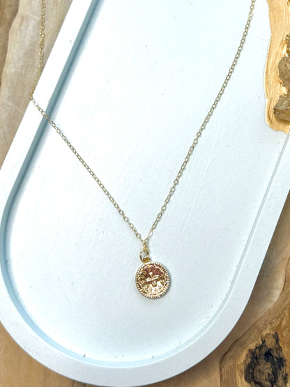 Gold Cross + Coin Necklace