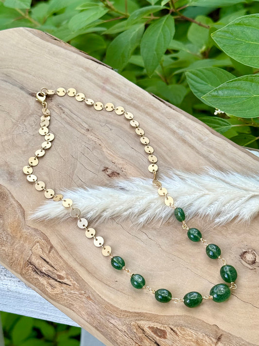 Emerald + Matte Gold Sequin Necklace