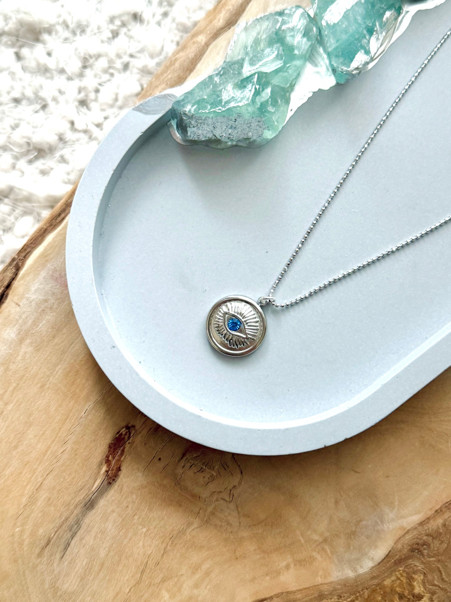 Light Blue + Silver Evil Eye Necklace