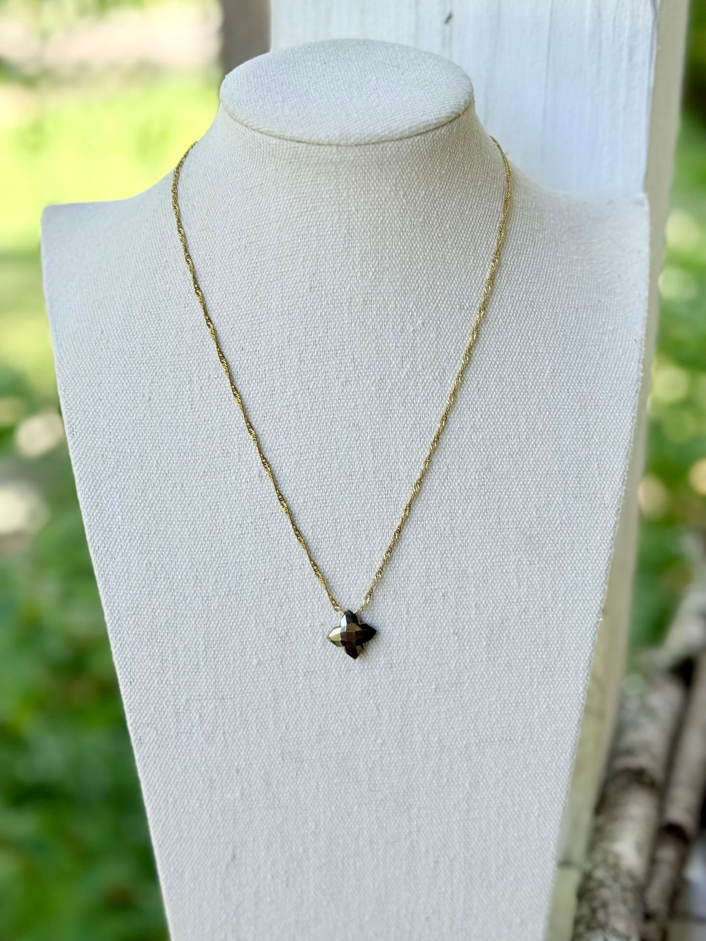 Pyrite Flower + Gold Stainless Steel Necklace