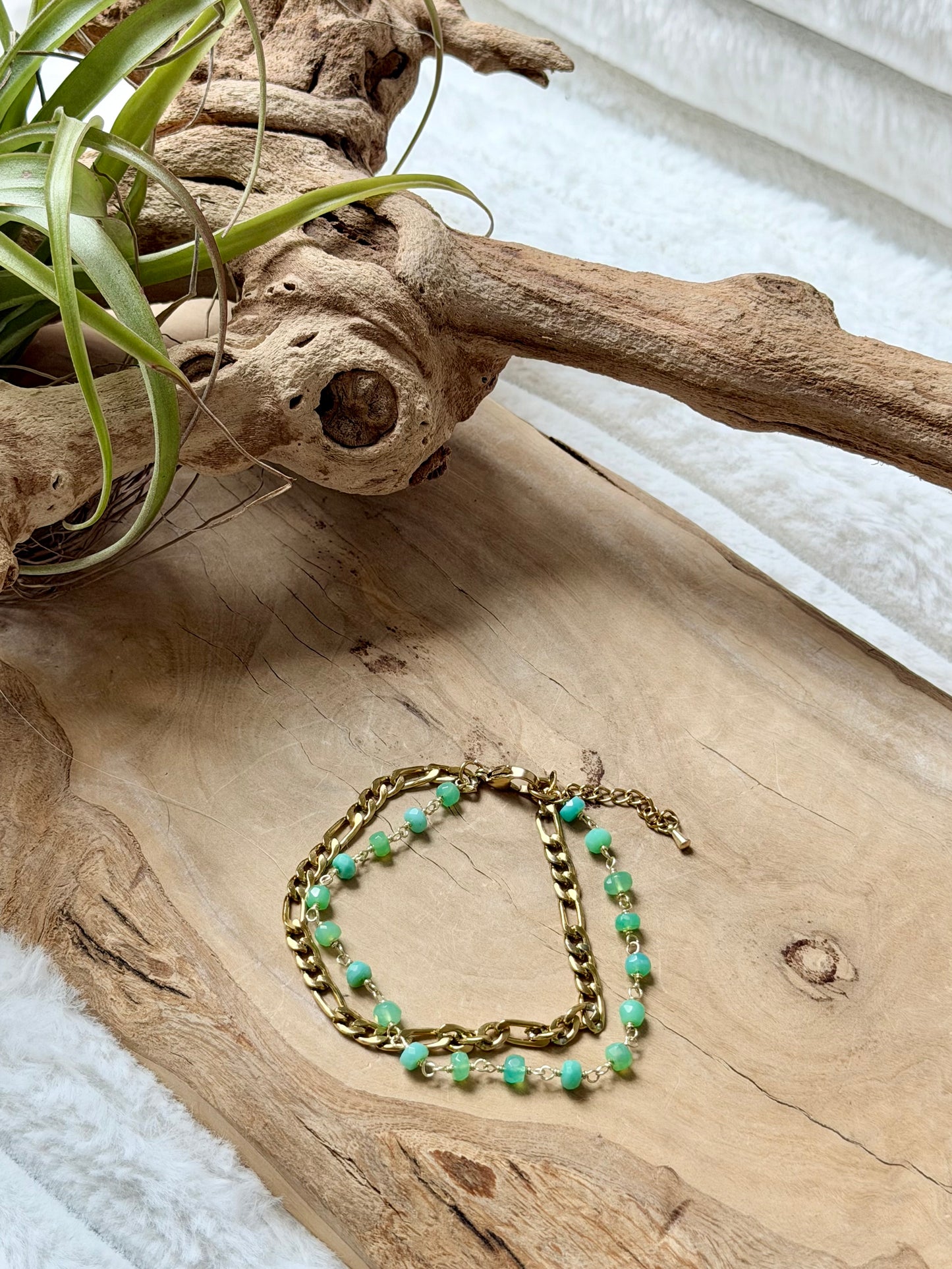 Chrysoprase + Gold Stainless Steel Duet Bracelet