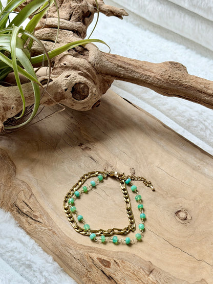 Chrysoprase + Gold Stainless Steel Duet Bracelet