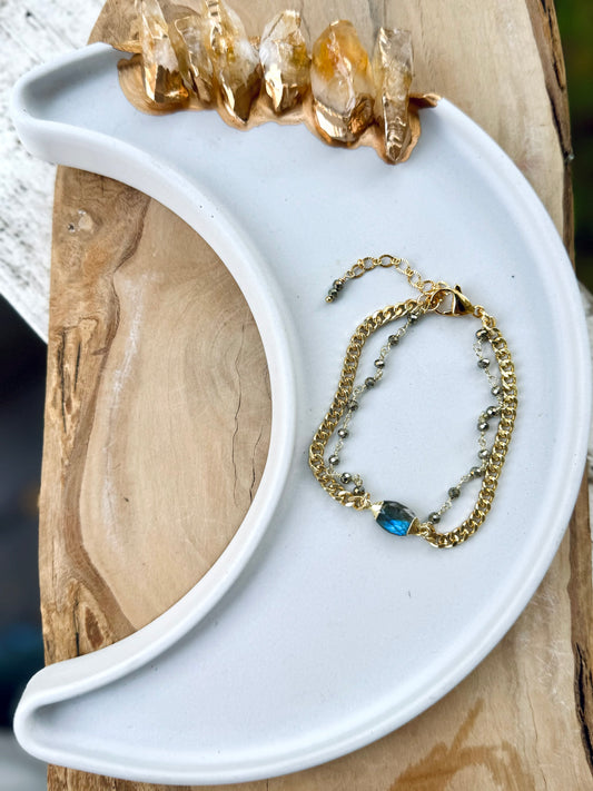 Labradorite + Pyrite Gold Bracelet