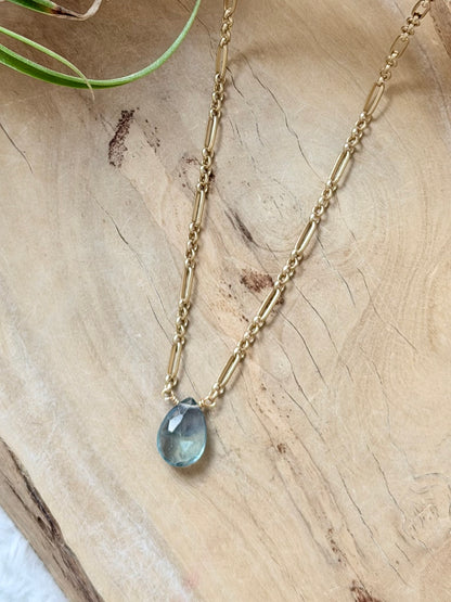 Blue-Green Fluorite + Matte Gold Necklace
