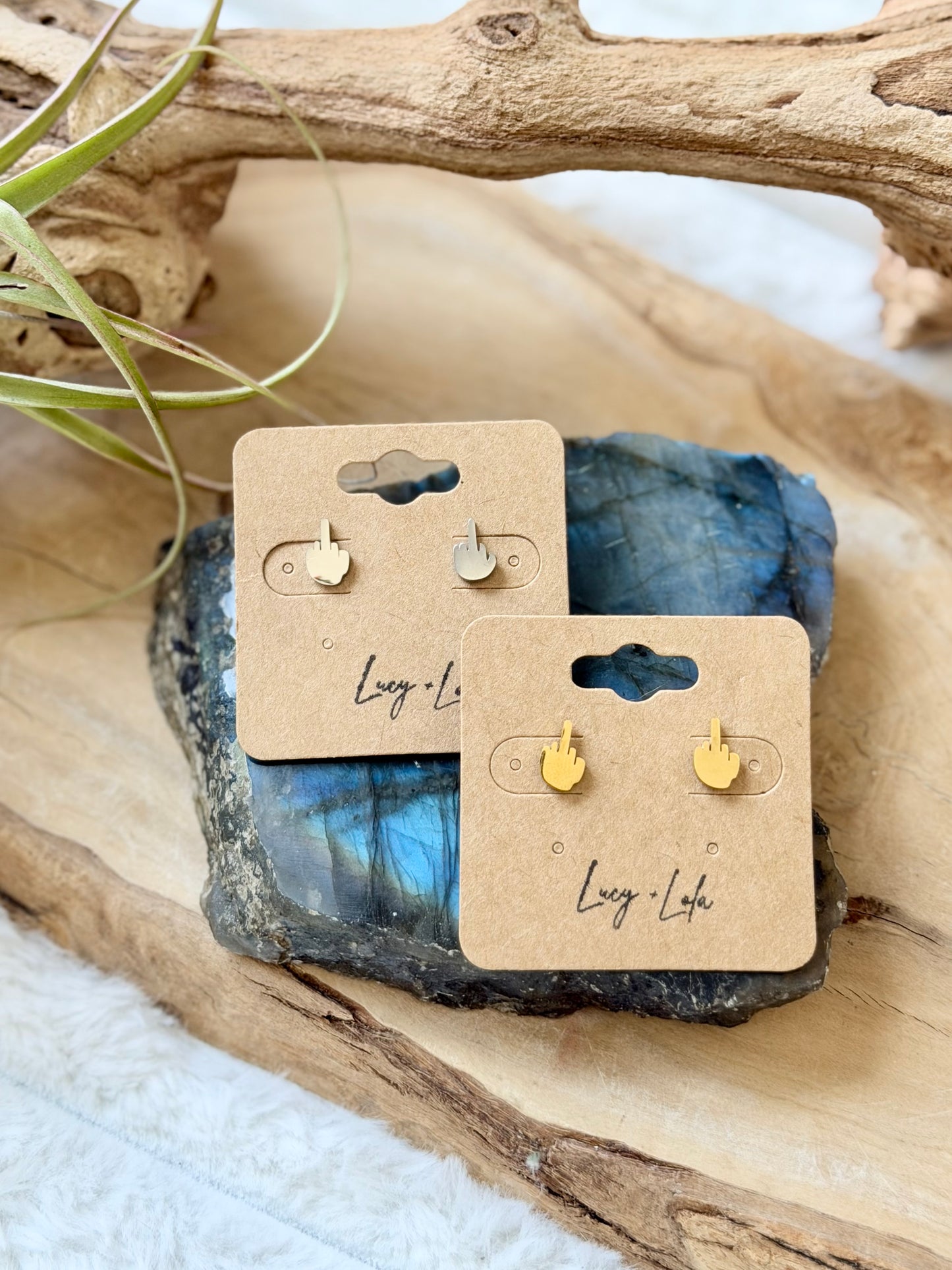 Middle Finger Stainless Steel Stud Earrings