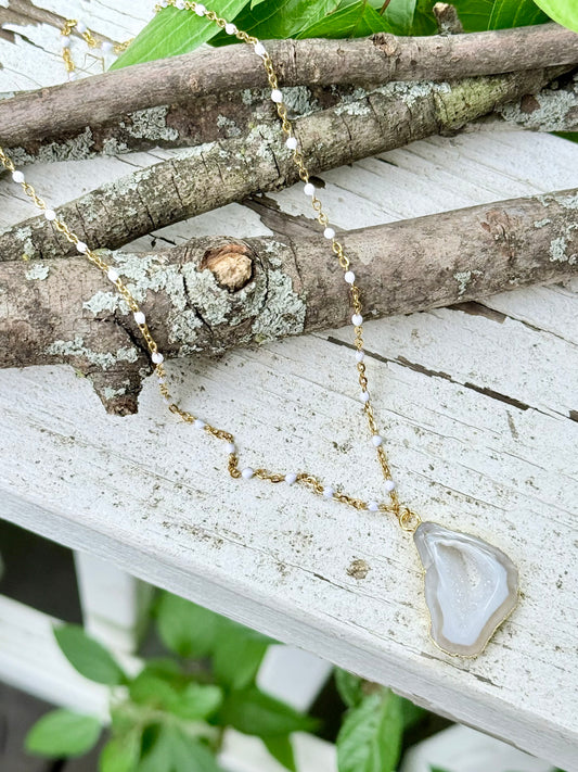 Agate Slice + Gold Stainless Steel Chain Necklace