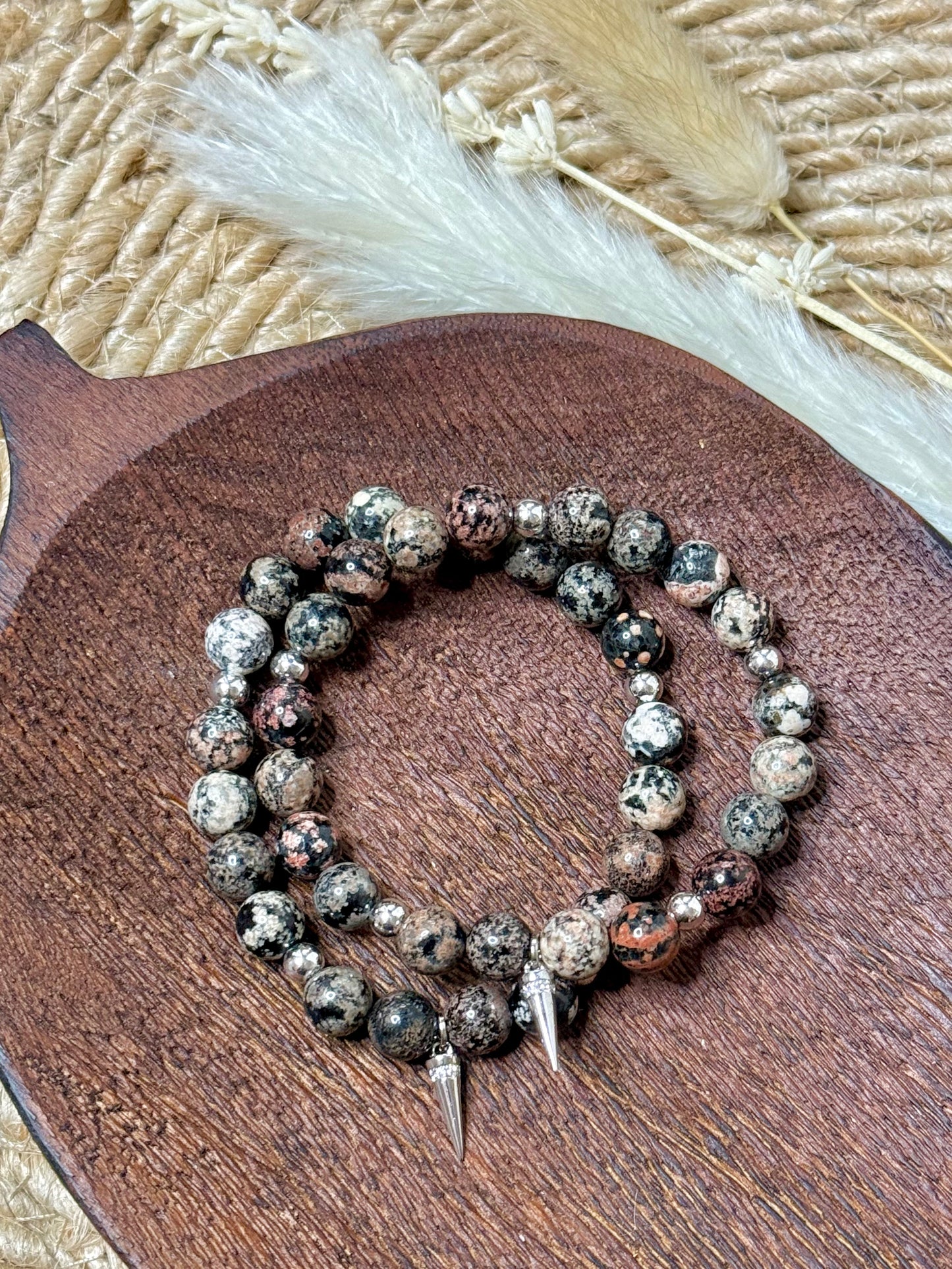 Mexican Red Snowflake Jasper + Silver Chunky Charm Band