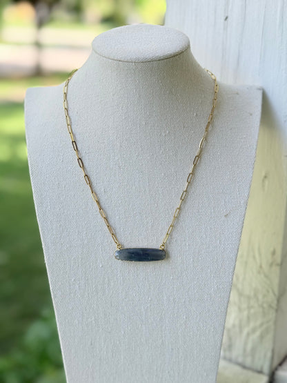 Labradorite + Gold Bar Necklace