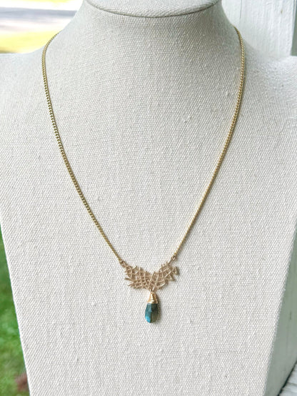 Labradorite + Matte Gold Abstract Necklace