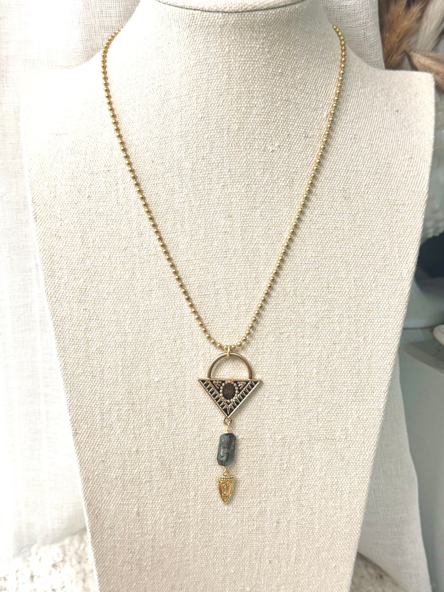 Labradorite + Matte Gold Geometric Necklace