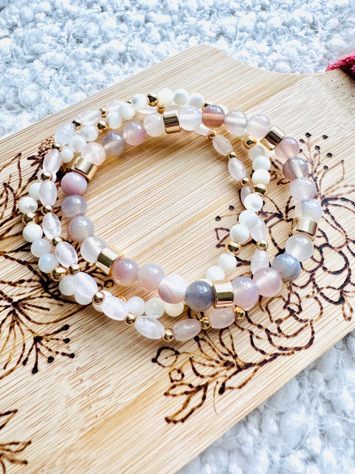 Pink + White in Gold (3-stack)