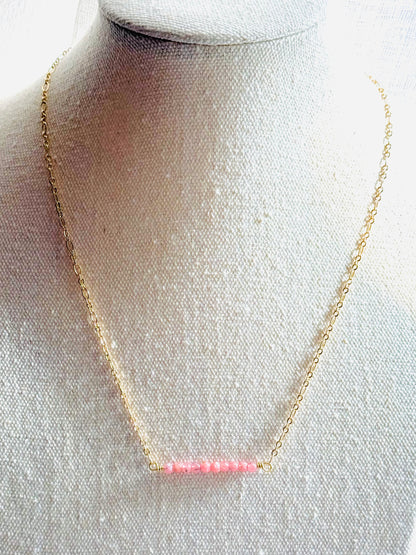 Rhodochrosite + Gold Chain Mini Bar Necklace