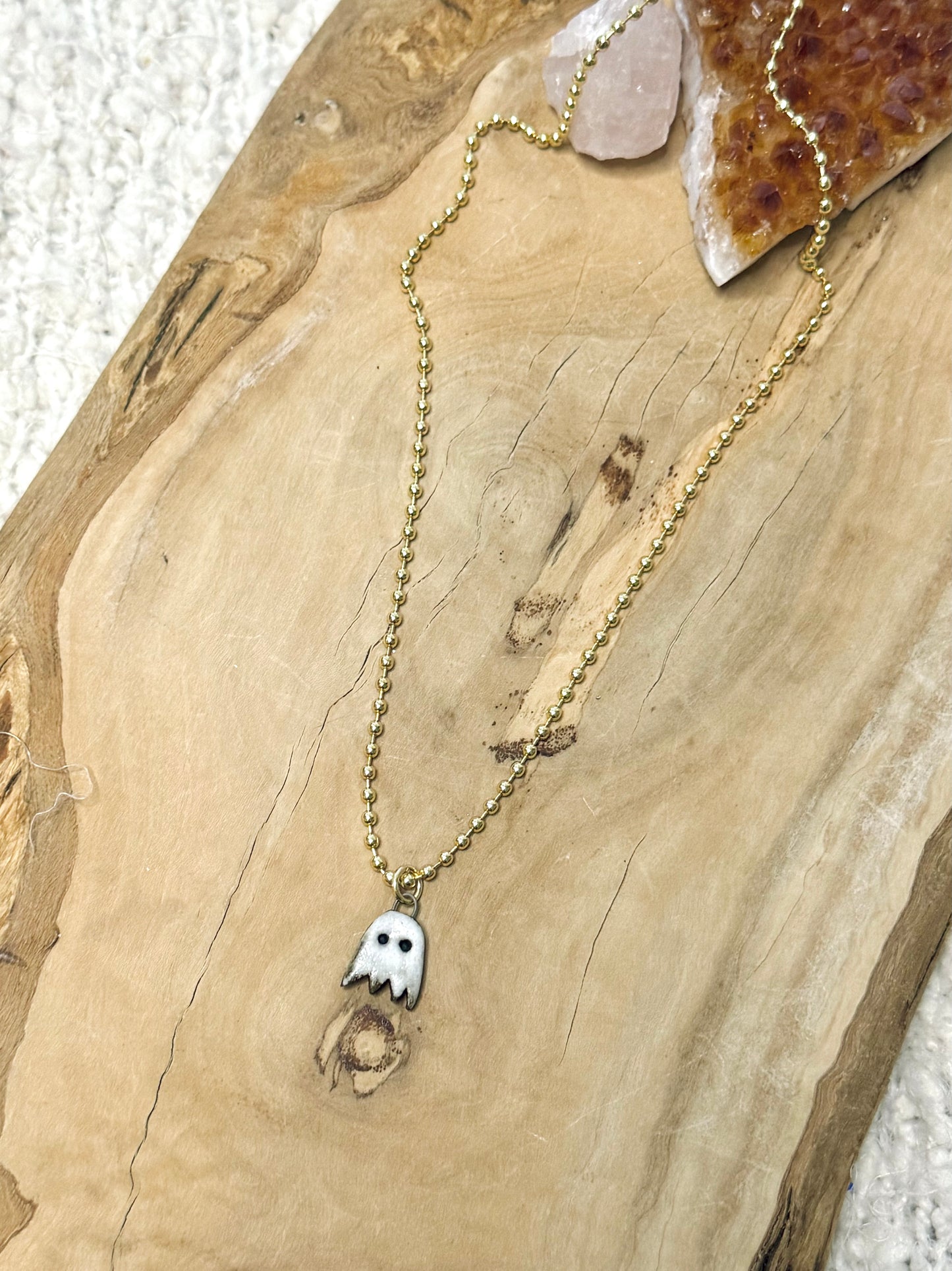 Ceramic Ghost + Gold Necklace