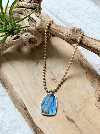 Labradorite + Matte Gold Ball Chain Necklace