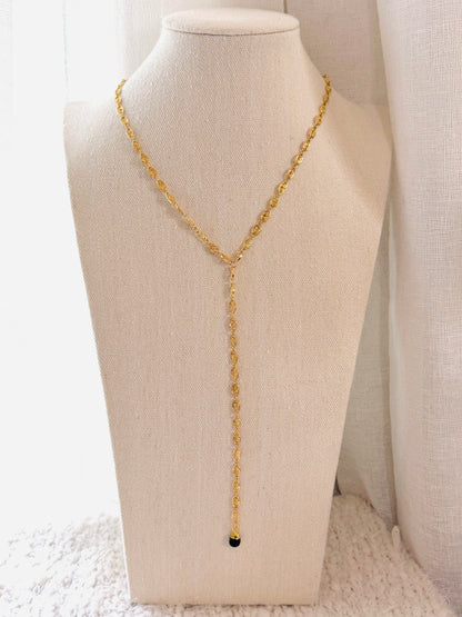 Black Onyx + Gold Lariat Necklace