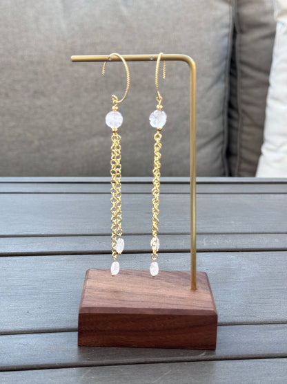 Botanical Rose Quartz + Gold Dangle Earrings