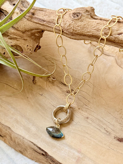 Labradorite Evil Eye + Matte Gold Necklace