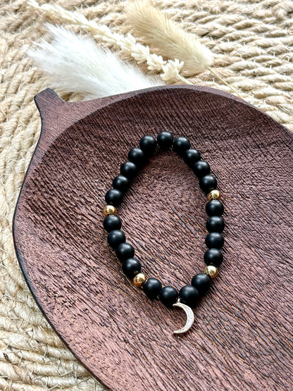 Matte Black Onyx + Gold Chunky Charm Band